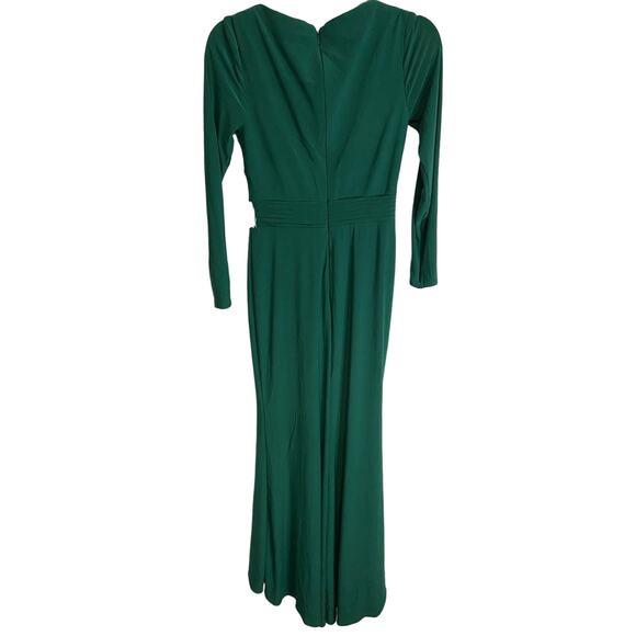 Ieena for Mac Duggal 26554 High Slit Long Sleeve Gown Maxi Emerald Green Size 0 - Picture 6 of 13